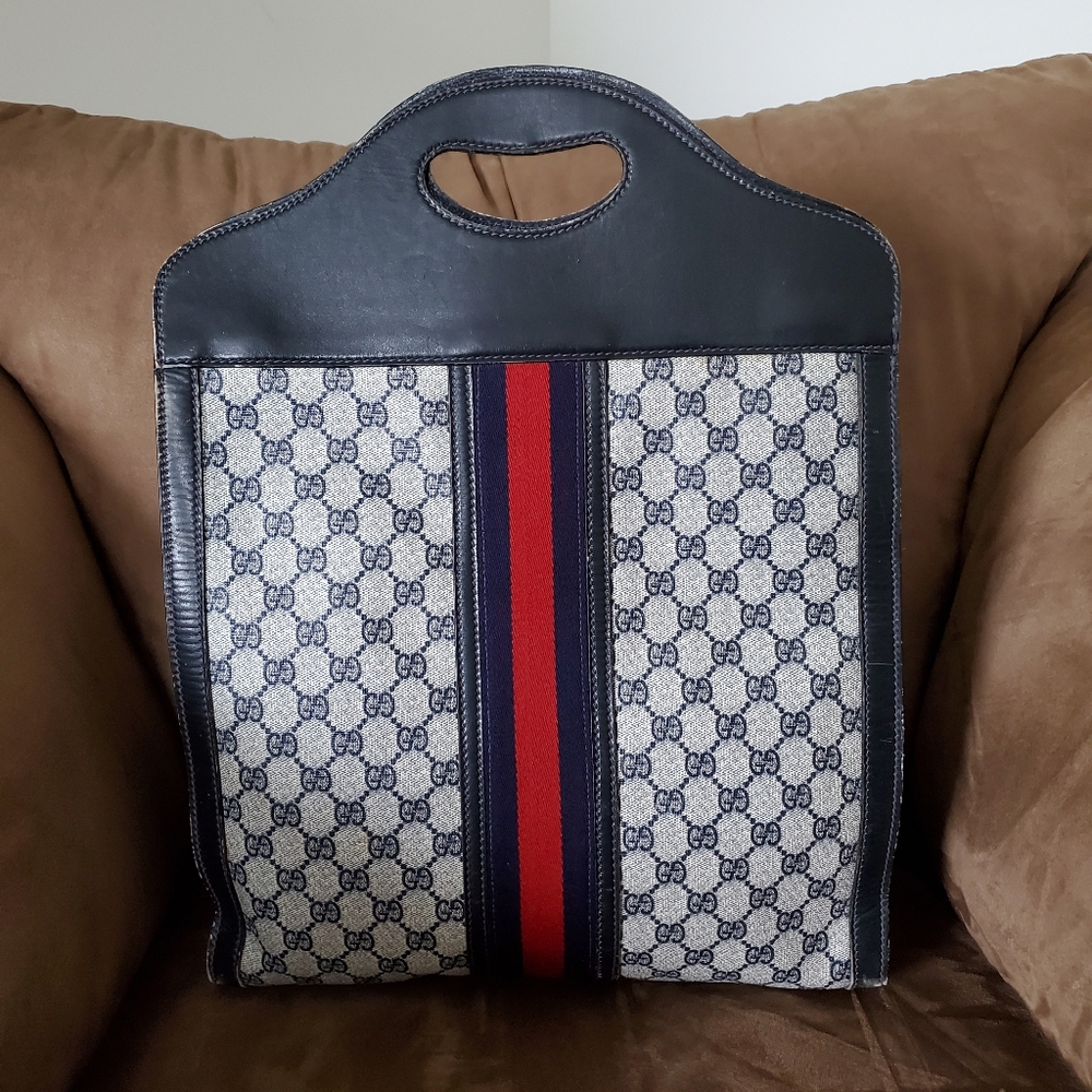 Unisex Authentic Blue Vintage Gucci Tote Handbag - Picture 4 of 16